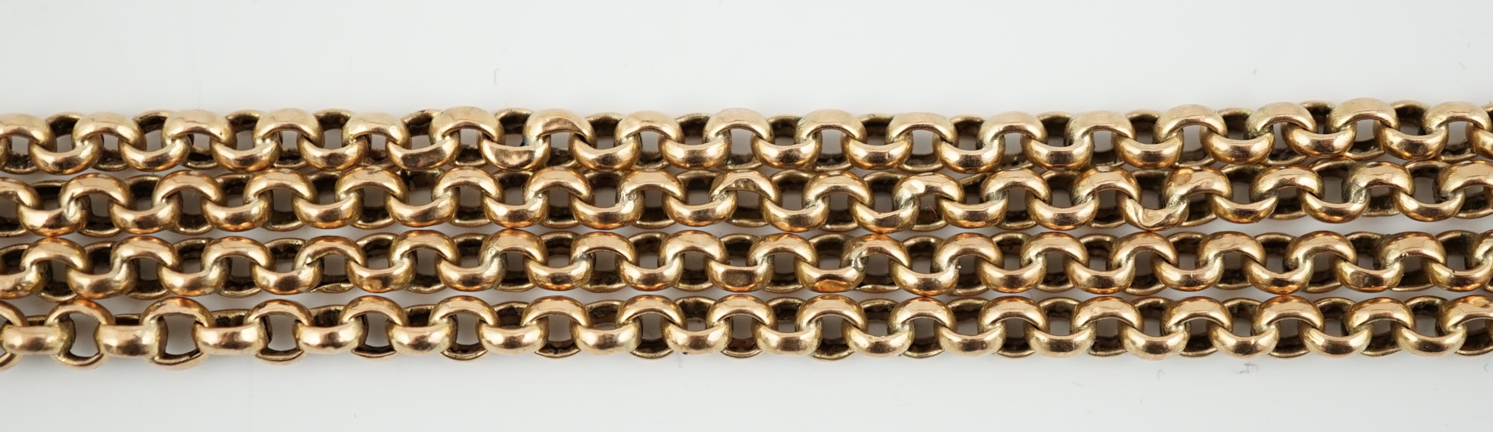 A Victorian 9ct gold twin strand guard chain